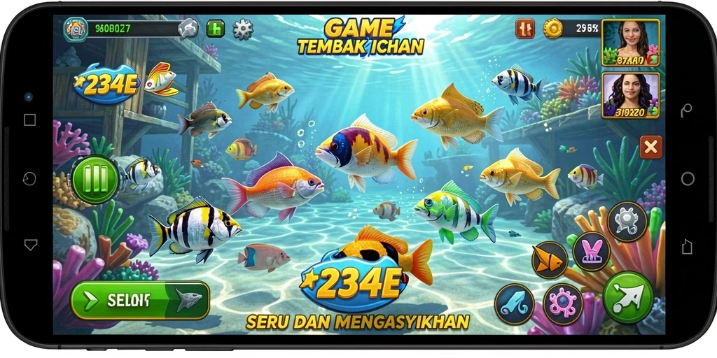 Gameplay seru dalam 234E saat menembak ikan di lautan.