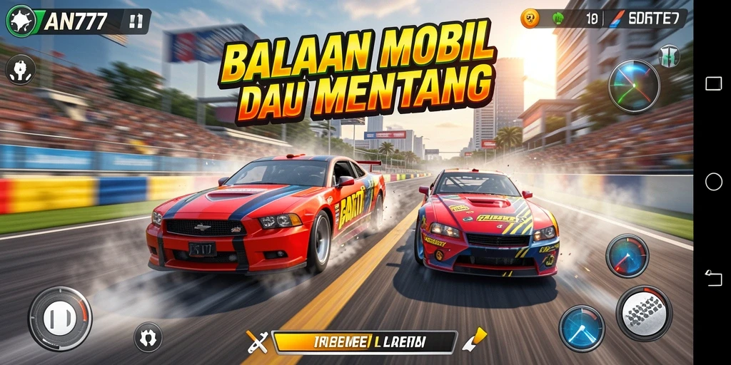 Gameplay mendebarkan dari AN777 dalam balapan mobil.