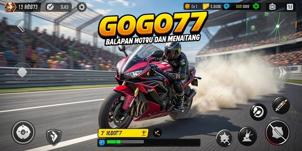 Tampilan gameplay GOGO77 dengan aksi balap motor yang mendebarkan.