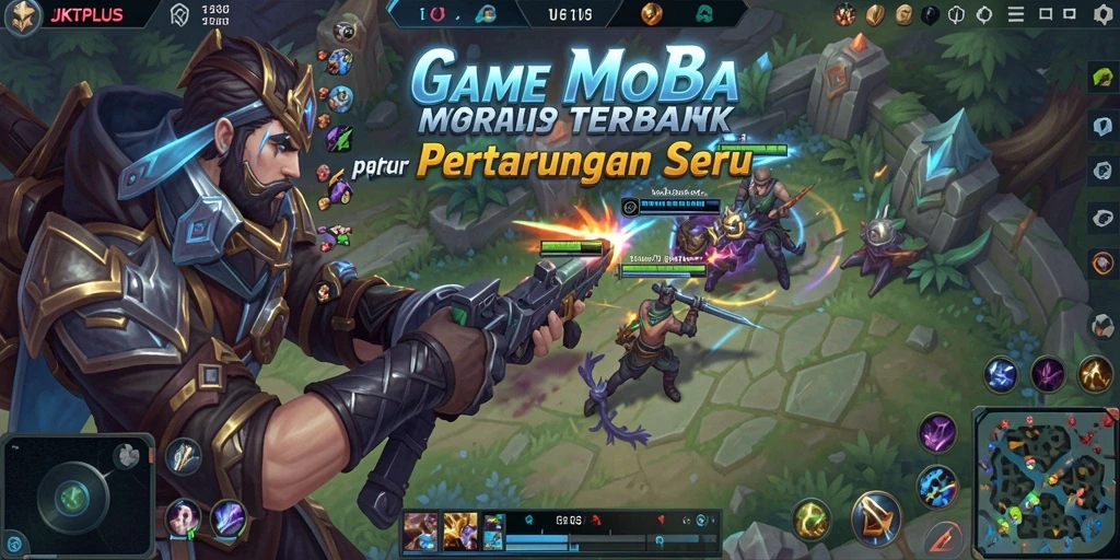 Tampilan screenshot JKTPLUS menunjukkan pertarungan epik antara hero-hero di arena.
