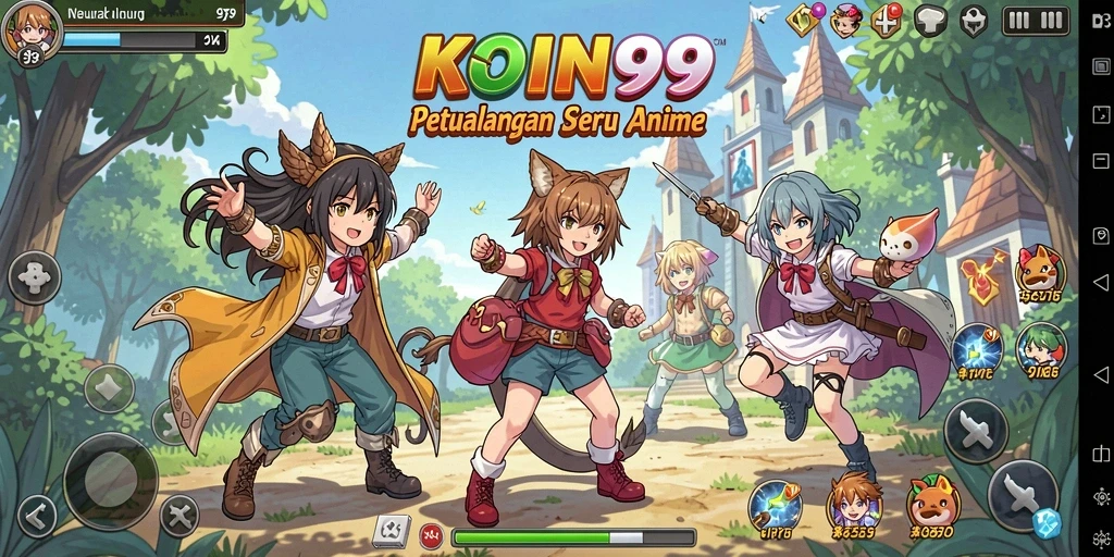 Tampilan gameplay menakjubkan dalam KOIN99 yang menghadirkan karakter anime favorit.