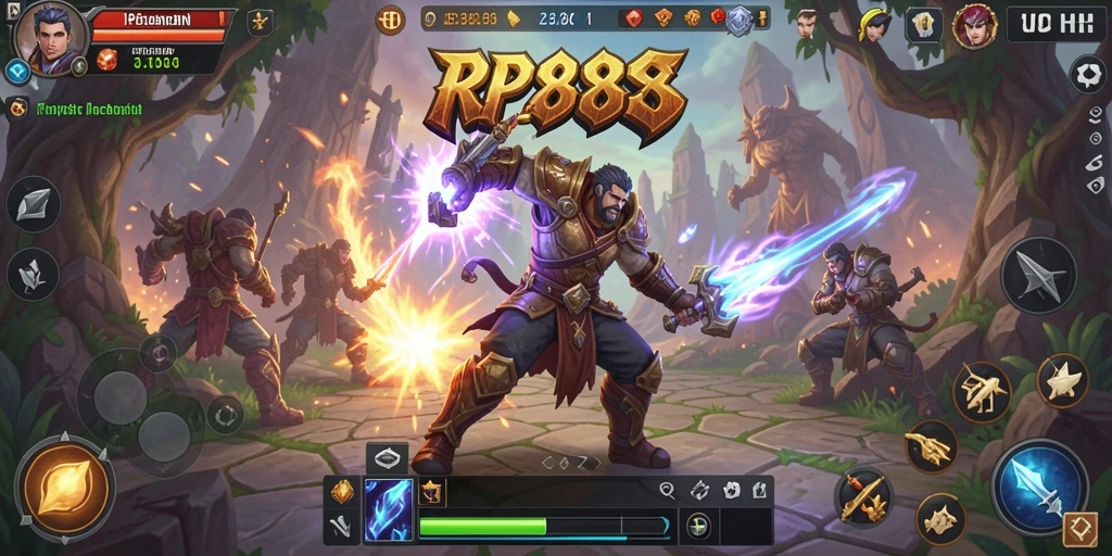 Screenshot RP888 menampilkan aksi pertarungan seru dalam dunia fantasi.