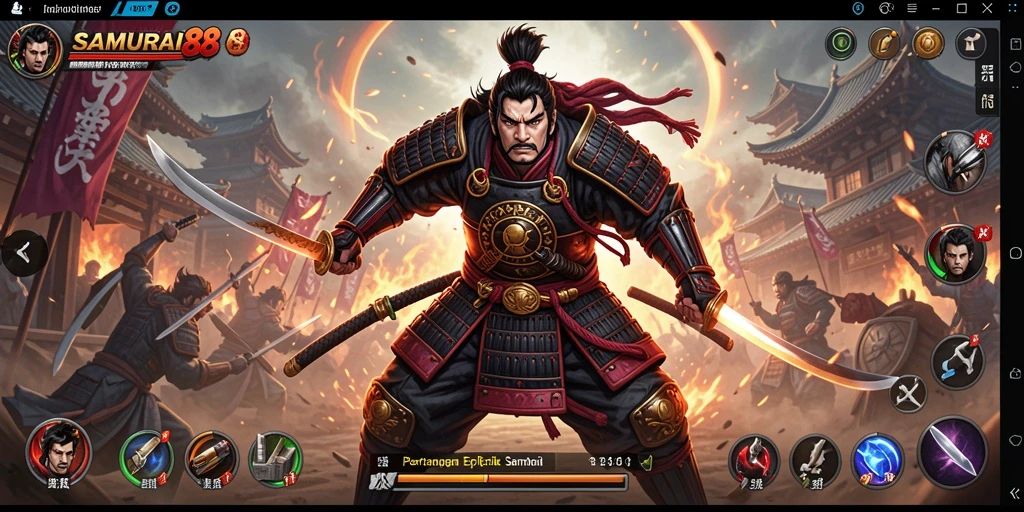 Tangkapan layar gameplay <strong>SAMURAI88</strong> menunjukkan pertarungan intens antar samurai.