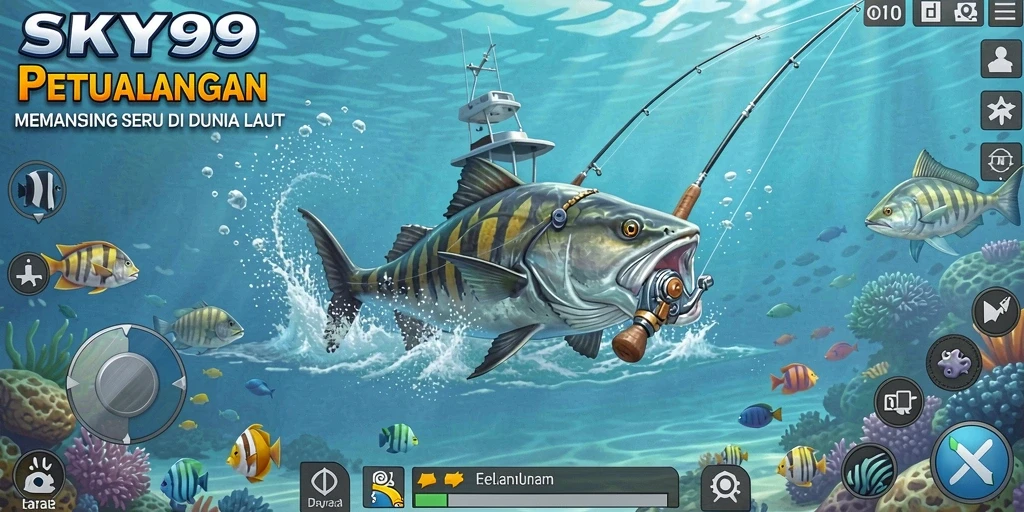 Screenshot dari gameplay Fishing yang menampilkan aksi memancing seru.